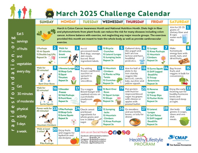 March Calendar Provides Daily Fitness and Nutrition Tips